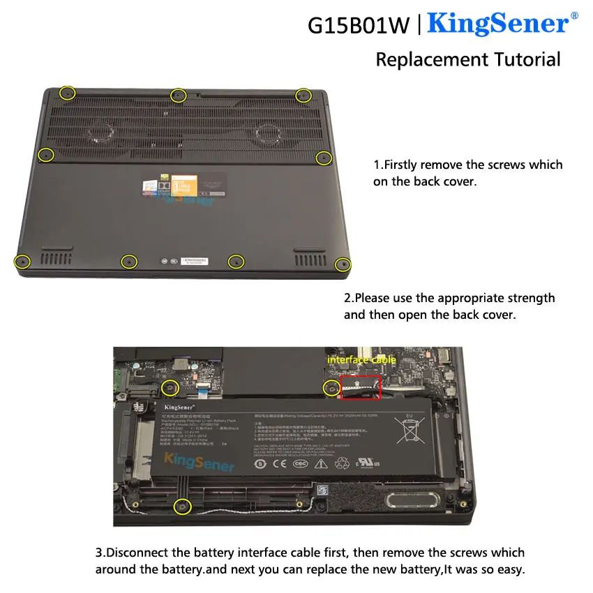 Kingsener-bateria do Portátil para Jogos Xiaomi 15.2v 54.02wh G15b01w i5 7300hq Gtx1050 Gtx1060 1050ti 171502-a1 am 171502 - Imagem 3