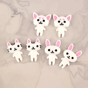 

10Pcs/lot Cartoon Rabbit Cat Resin Cabochon Flatback Animals DIY Hair Bows Center Accessories Scrapbooking Fit Phone Deco Parts