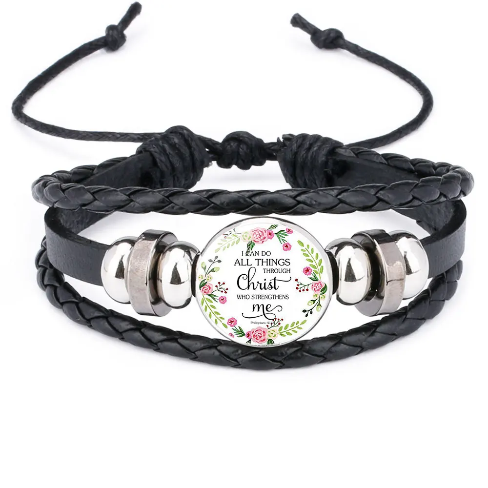 

Religious Christian Scripture Proverbs Charm Leather Wrap Bracelet Bangle For Women Men Bible Verse Fashion Faith Jewelry Gift