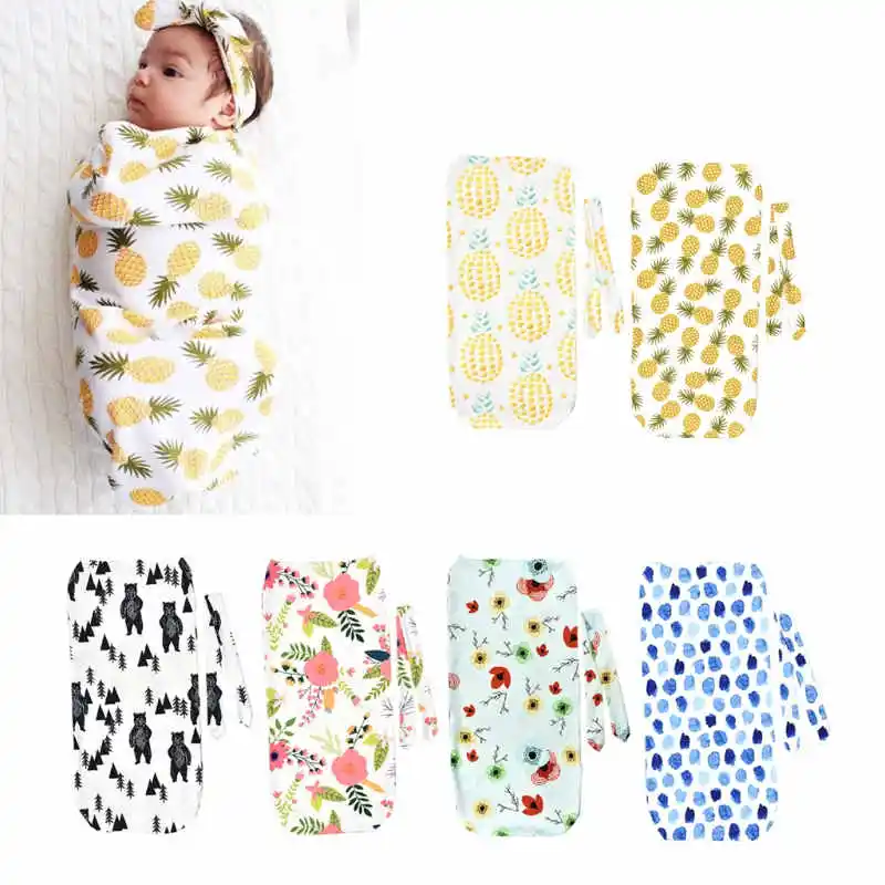 2Pcs-Set-Newborn-Swaddle-Blanket-Baby-Cocoon-Sleeping-Bag-Muslin-Wrap-Headband