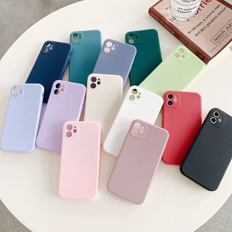 Square Candy Frosted Phone Case For Etui iPhone 12 11 Pro X XR XS Max 6 6S 7 8 Plus SE 2020 Soft Back Cover Coque