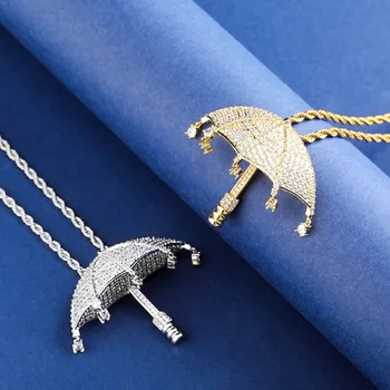 

Hip Hop AAA Cubic Zirconia Paved Bling Iced Out ONE PIECE Cute Perona Umbrella Pendants Necklace for Women Men Rapper Jewelry