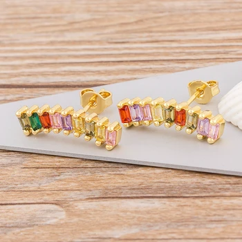 

Top Quality Fashion Colorful Copper Zircon Rectangle Stud Earrings For Women Rainbow Jewelry Best Party Wedding Engagement Gift