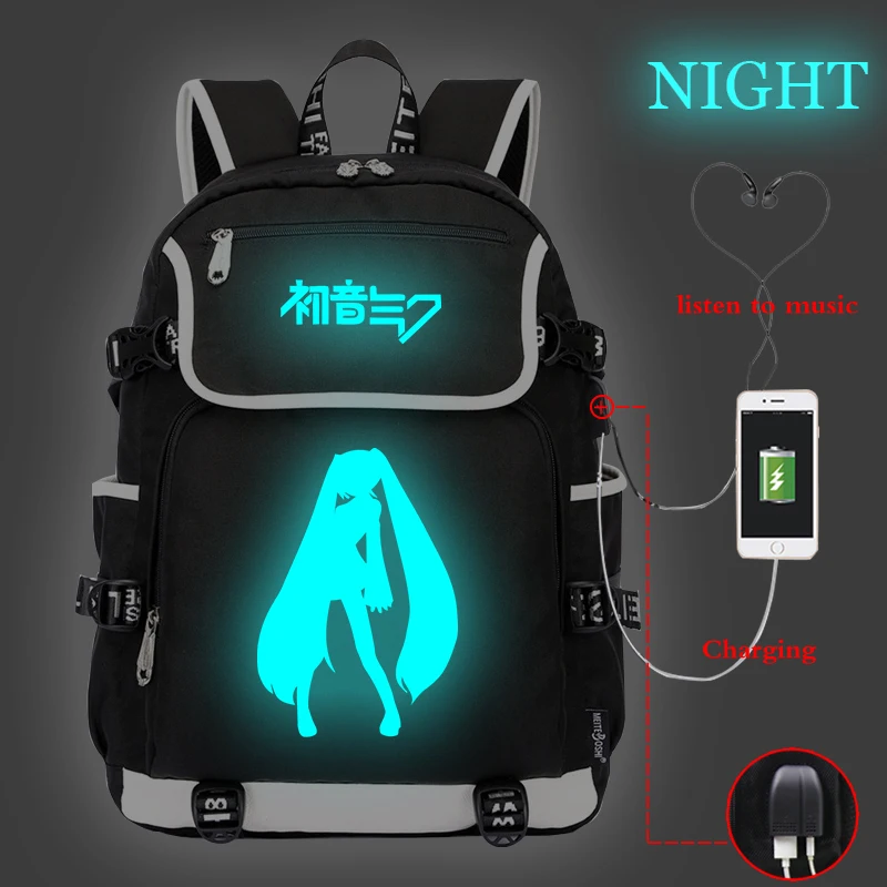 Canvas Backpack 4 Hatsune Miku светящийся школьный рюкзак брезентовый Рюкзак женский/мужской рюкзак для мальчиков и девочек подростка путешествия ноутбук рюкзак зарядка через usb - Цвет: Canvas Backpack 4