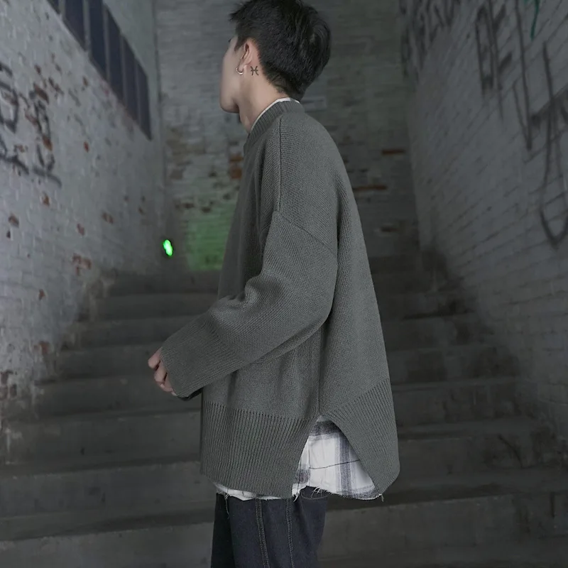 

Retro Solid Color Korean-style Oversize Loose Sweater Men's Trend Pullover Knitting Shirt Couples Sweater Base Shirt