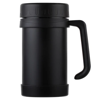 

500Ml/17Oz Thermo Mug Stainless Steel Vacuum Flasks With Handle Thermo Cup Office Thermoses For Tea Insulated Cup Black