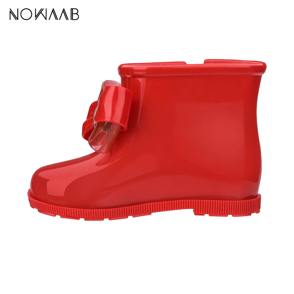 Mini Melissa/детские резиновые сапоги с бантом для девочек и мальчиков; Новинка года; детская обувь принцессы для малышей; Милая нескользящая обувь на плоской подошве для маленьких девочек