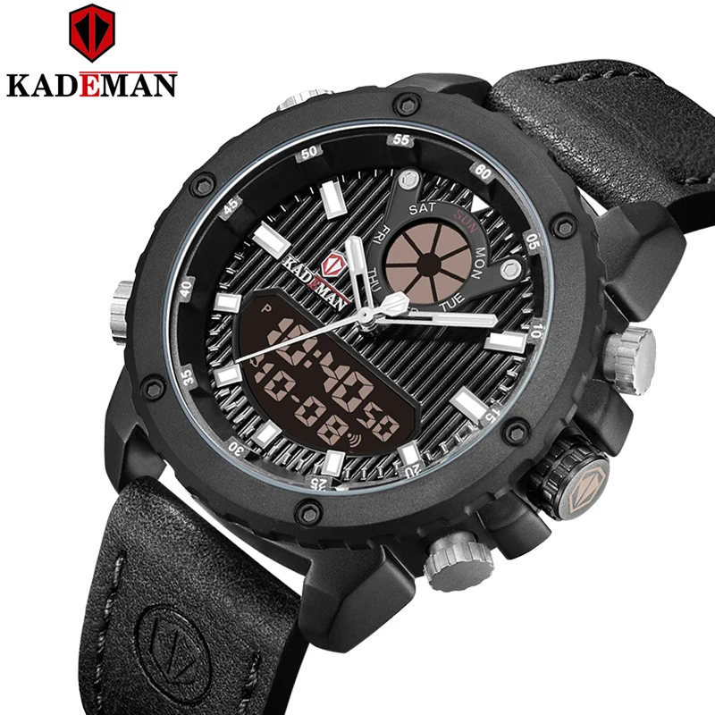 

K9073 Kademan New Fashional Casual And Sports Watch Men Leather Waterproof Visible In Night Digital And Quartz Watch