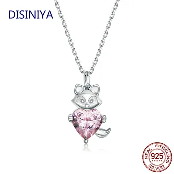 

DISINIYA 925 Sterling Silver Pink Heart-shaped Zircon Lovely Fox Pendant Necklace Romantic Anniversary Gift for Women ZBSN00179