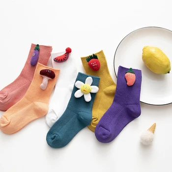 

AWAYTR Children's Hosiery Cotton Women's Socks Fruit Vegetable Trend Creative Pendant Autumn Winter Thick Sox For Kids