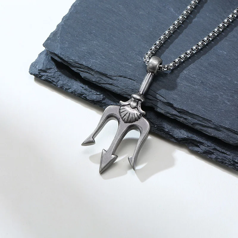 Hiphop grecia antica tridente ciondolo 316L in acciaio inox placcato oro Poseidon tridente collana pendente per gli uomini gioielli