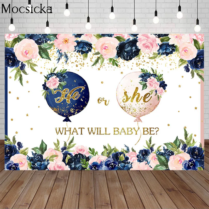 

Mocsicka Gender Reveal Party Backdrop He Or She Baby Shower Backdrop Floral Pregnancy Reveal Balloon Banner Decorative Props
