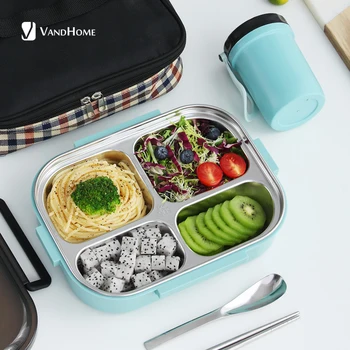 

VandHome Portable Lunch Box For Kids School Food Container 304 Stainless Steel Bento Box With Compartment Microwave Food Box
