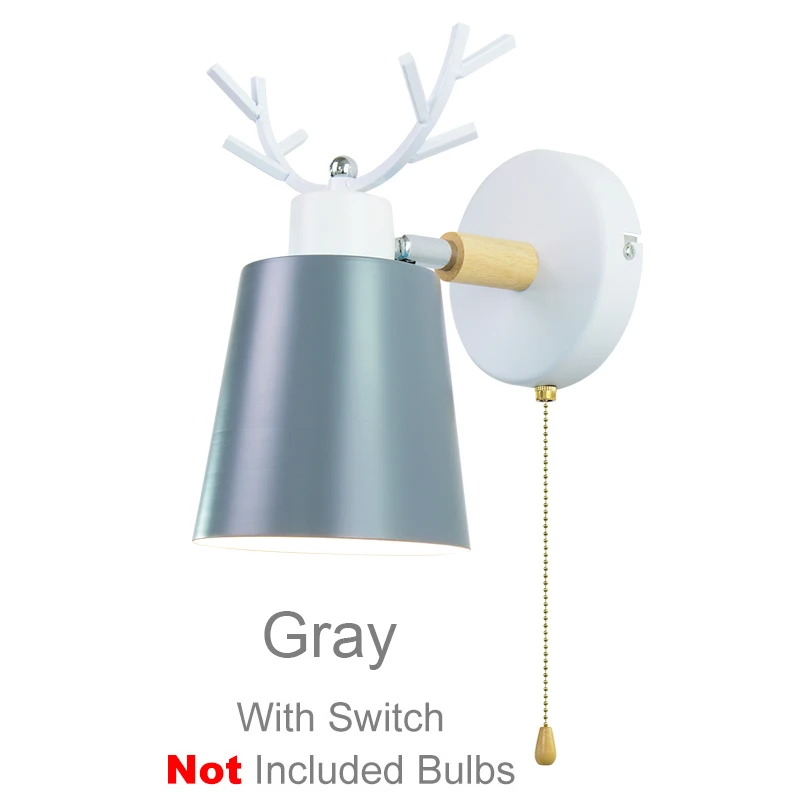 Gray with switch Скандинавские деревянные настенные светильники прикроватная настенная лампа E27 современный бра настенный светильник для спальни macaroon 5 цветов 85-285 в с выключатель с цепочкой - Цвет абажура: Gray with switch