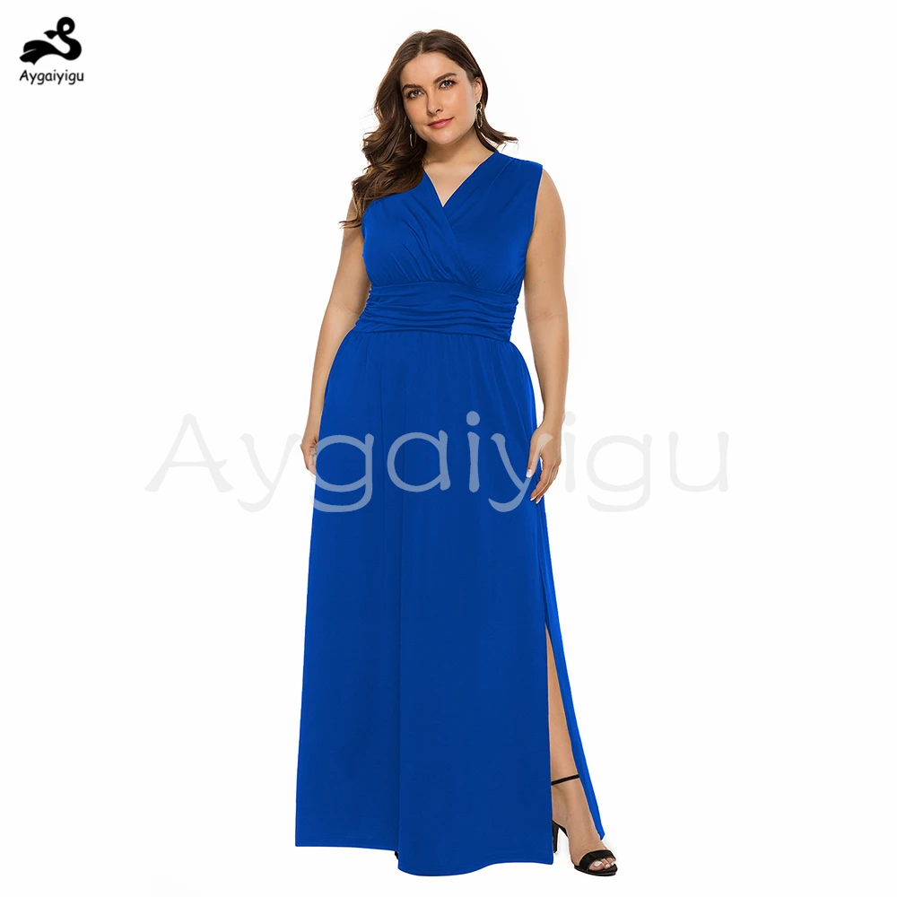 Aygaiyigu Women Party Dress Plus Size Maxi Dresses Large Size Chic Evening Clothing V neck
