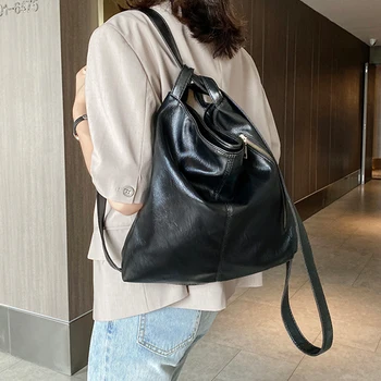 

Fashion Black Leather Backpack 2020 Women Tote Hobo Bags Female Shoulder Travel Back Pack Simple Solid Color Female Bag Bagpack