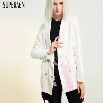

SuperAen Double-breasted Sexy Women Suit Jacket Spring New 2020 Sequin Ladies Jackets Long Sleeve Wild Women Clothing