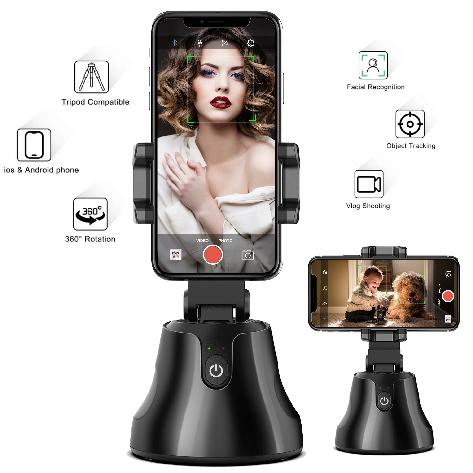 

Smart Portable Selfie Stick 360Â°Rotation Auto Face Object Tracking Camera Tripod Holder Smart Shooting Cell Phone Camera Mount