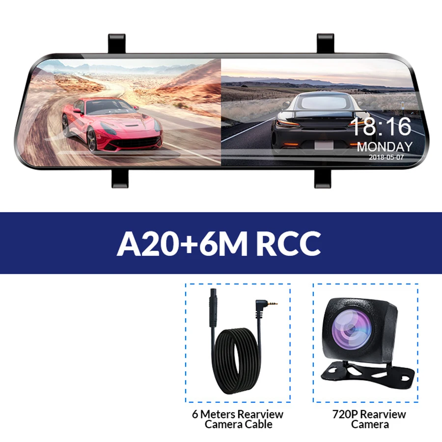 E-ACE Car Dvr 10 Inch Touch Screen Video Recorder Auto Registrar Stream Mirror With RearView Camera  night vision dash cam