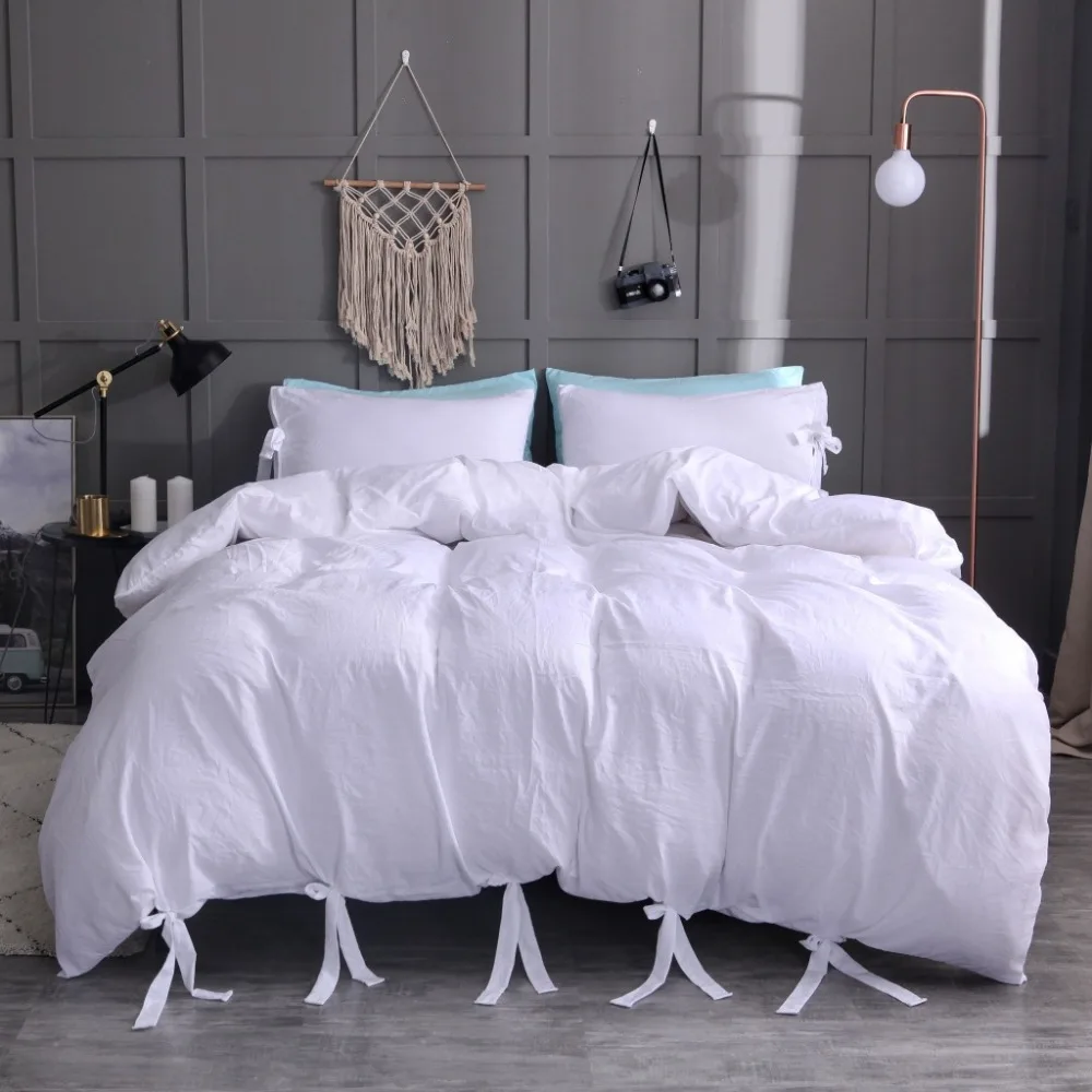 

American Style Bedding Set Lacing Duvet Cover Set Soild Bed Linen Set EU, US Queen Bedclothes Pillowcase 2 or 3pcs/set 228*228cm