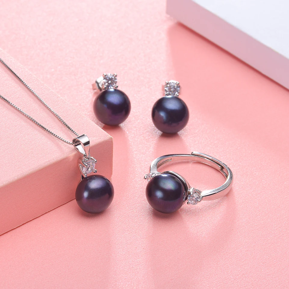 Zorun Real Natural Freshwater Pearl Sets Fashion/Fine Jewelry 10MM with Silver Color Accessories for Women New Design