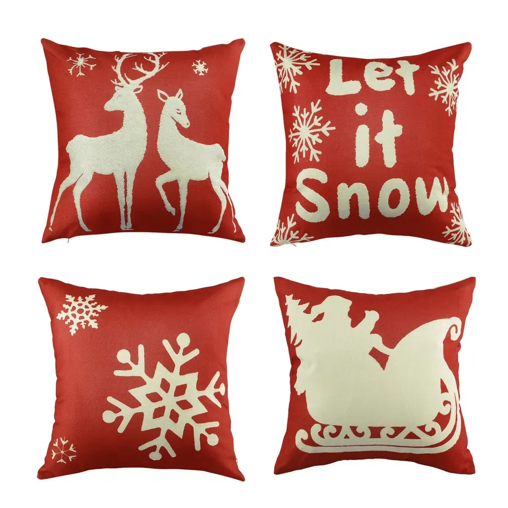17 x 17&quot Linen Fabric Decorative Sofa Pillow Cases Print Decor Hidden Zipper Environmentally Friendly 4 Pack | - Цена: 