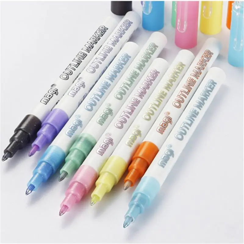 Самоконтурные Маркеры цвета "металлик", 8 шт Двойная Линия ручки BuIIet Journal Pens& Colore