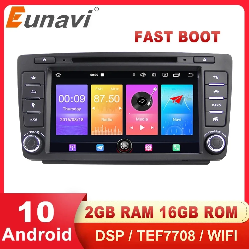 Eunavi DSP 4G Android 10 Car Radio DVD Multimedia Player For Skoda Octavia A7 2009-2015 Autoradio Audio 2Din Stereo GPS Headunit