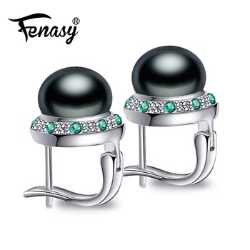 

FENASY Trendy S925 Sterling Silver Freshwater Pearl Cilp Earrings Cubic Zirconia CZ Earrings For Women Party With Gift Box
