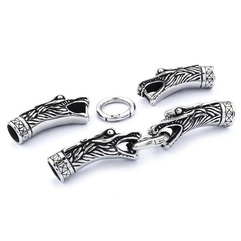 

1Set Stainless Steel Dragon Head Bracelet Clasps Connector Fit 8mm Round Leather Rope Cord End Clasps Men Bracelets Findings
