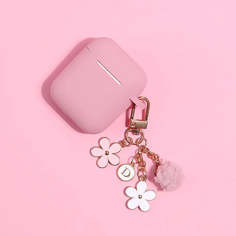 Cute Korean Pink Flower Pendant Decor Silicone Case for Apple Airpods 1 2 Accessories Bluetooth Earphone Cases Cover Key Ring |