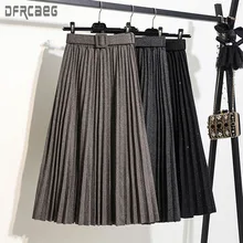 Новая Осенняя Женская длинная юбка с эластичным поясом зимняя черная трапециевидная Женская юбка плотная плиссированная юбка корейский стиль Femme