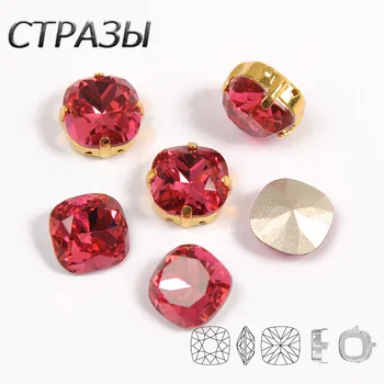 

CTPA3bI Rose Cushion Cut Silver Gold Sew On Rhinestones With Claw Crystal Glass Strass Glitter Rhinestones DIY Wedding Dress