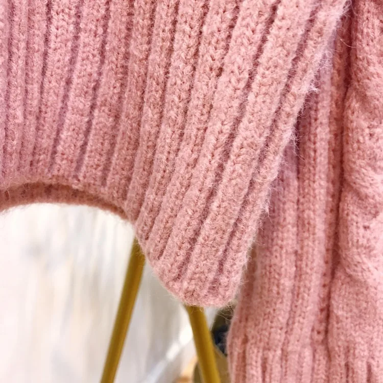 Розовый вязаный кроп-свитер женский длинный рукав Джемперы школьная Девушка V шеи розовый свитер Корейская женская одежда