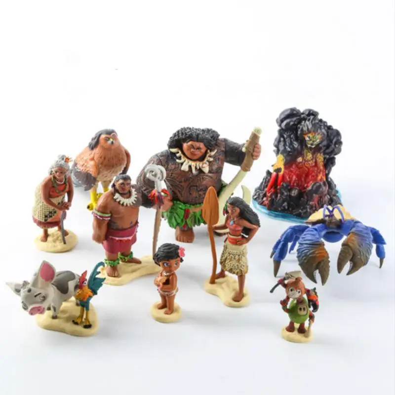

10pcs/set Cartoon Moana Princess Legend Vaiana Maui Chief Tui Tala Heihei Pua Action Figure Decor Toys For Kids Birthday Gift