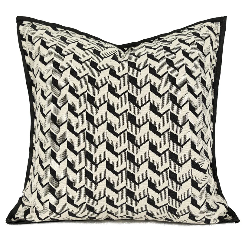 

Fall Pillows Geometric Cushion Case 45x45 Decorative Pillow Cover For Sofa Ivory Black Jacquard Fabric Room Home Decoration