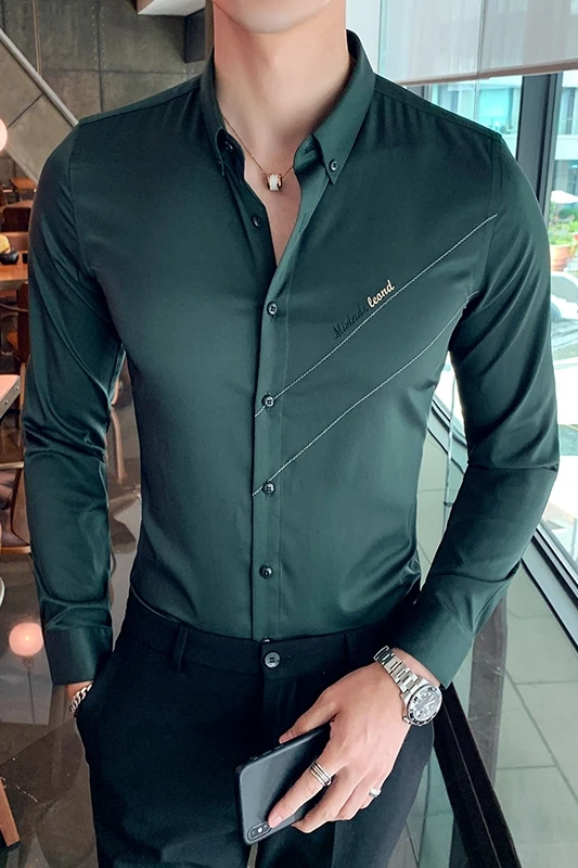 Высококачественная Мужская рубашка, модная Осенняя коллекция года, с длинными рукавами, для мужчин, s, для мужчин, приталенная, повседневная, для вечеринки, для выпускного, Рубашка-смокинг, 3XL-M