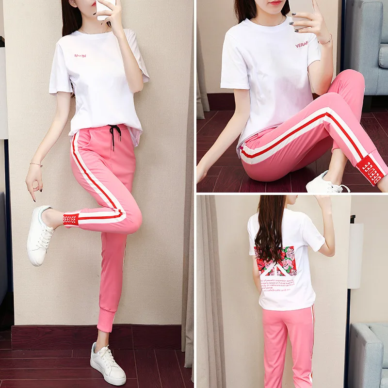 

2018 Summer New Style Korean-style Short Sleeve Baggy Pants Social Women's Worry Collocation Two-Piece Set WOMEN'S Dress