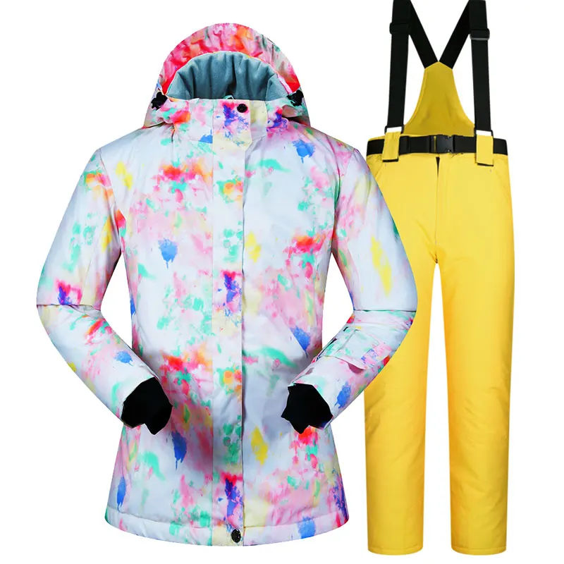 Женский лыжный костюм-30℃, женская теплая ветрозащитная Водонепроницаемая зимняя куртка и штаны, лыжные и сноубордические костюмы, бренды - Цвет: XSC And Yellow