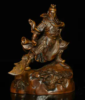 

wedding decoration 6" Old Chinese Boxwood Wood Carved Famous Dragon Warrior Guan Gong Yu God Statue