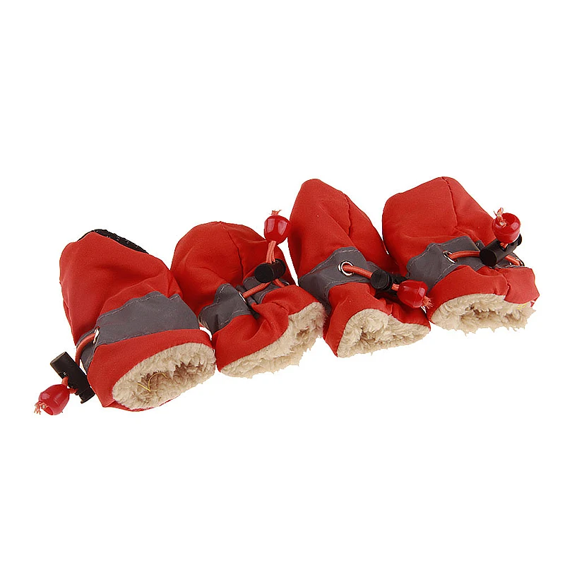 Зимняя Теплая Обувь для собак; плюшевые бархатные Нескользящие непромокаемые зимние сапоги; обувь для домашних животных, кошек, щенков; теплая водонепроницаемая нескользящая обувь; комплект из 4 предметов - Цвет: Orange