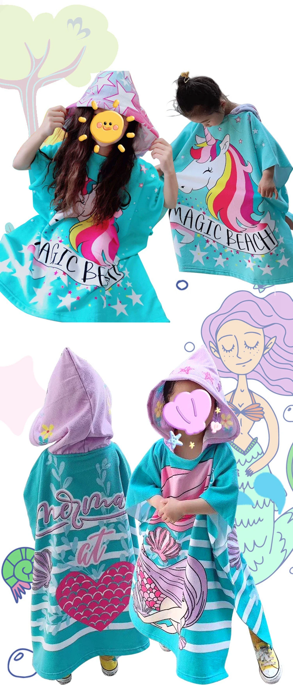 Unicorn Cartoon Hooded Bathrobe