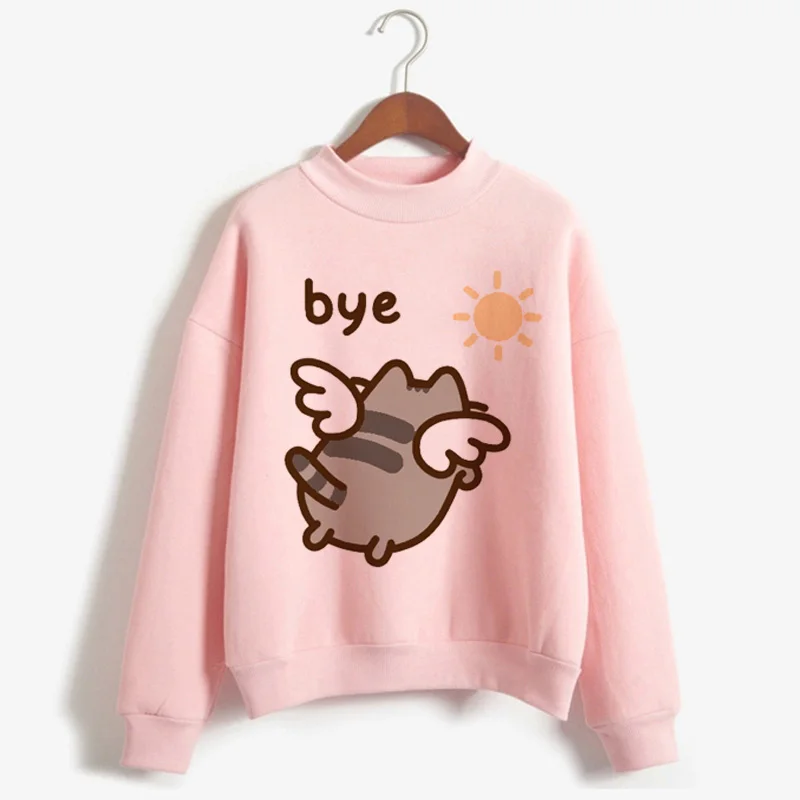 WY-pink-C1001-6 Милая Женская толстовка Ullzang Kawaii Pusheen Cat Harajuku в Корейском стиле; сезон осень-зима; теплая Женская толстовка с капюшоном - Цвет: WY-pink-C1001-6