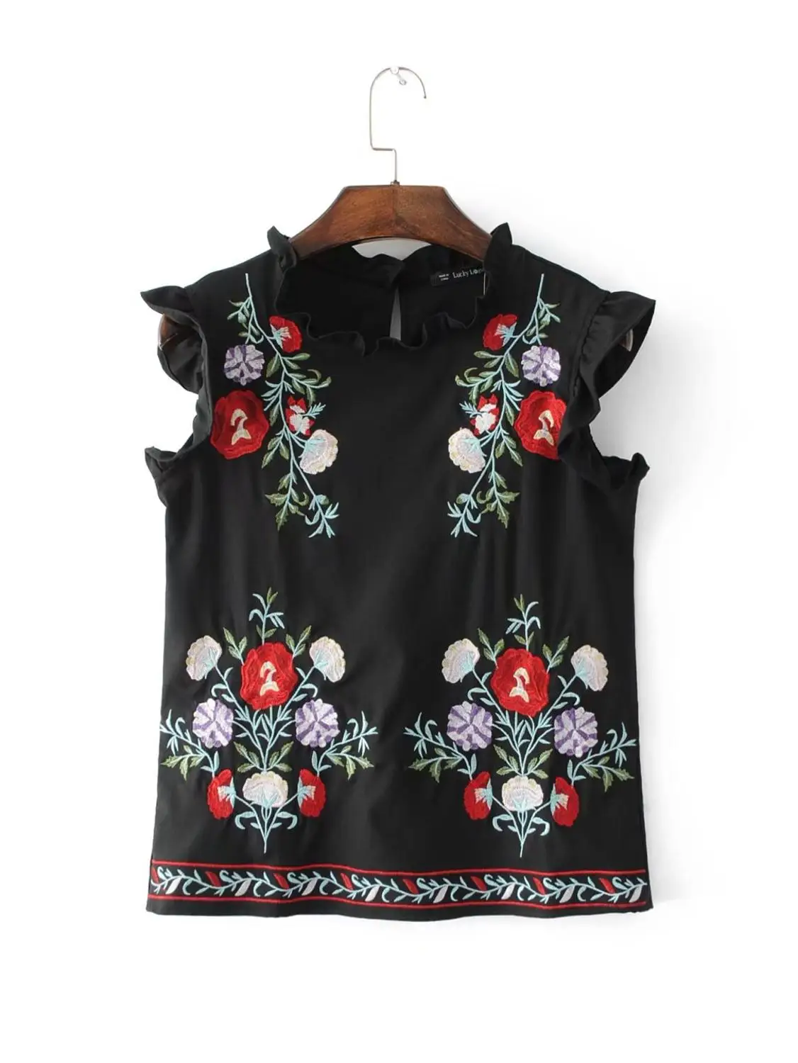 as pic Новинка года, женская элегантная блузка с вышивкой Vestidos, рубашки с оборками, украшенные круглым вырезом, Blusas Femininas, тонкие Топы SB1072 - Цвет: as pic