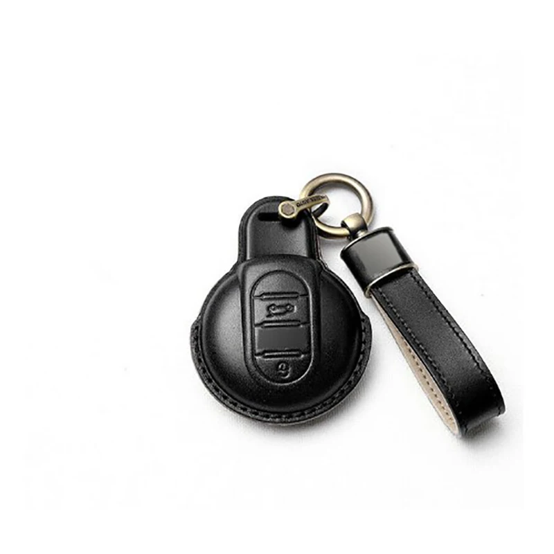 Car Leather Remote Key Case Black Fob Cover Keychain For MINI Cooper Clubman Hardtop Hatchback