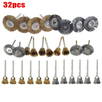 

32Pcs Brass Steel Wire Brush Polishing Wheels Full Kit Rotary Tools With Handle