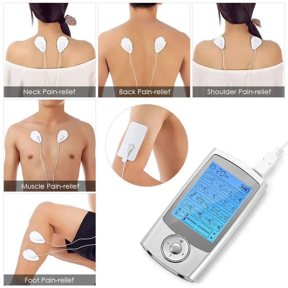 Rechargeable 16 Modes Electronic Pulse Massager EMS TENS Unit Muscle Stimulator Pain Relief Therapy with 12pcs Electrode Pads