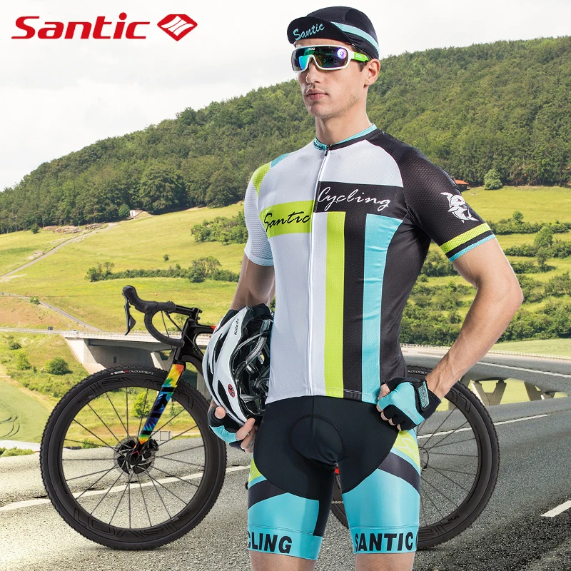 Santic Pro мужские велосипедные шорты и майки комплект 4D Подушка нагрудник шорты дышащий короткий рукав MTB дорожный велосипед экипировка для мужчин t