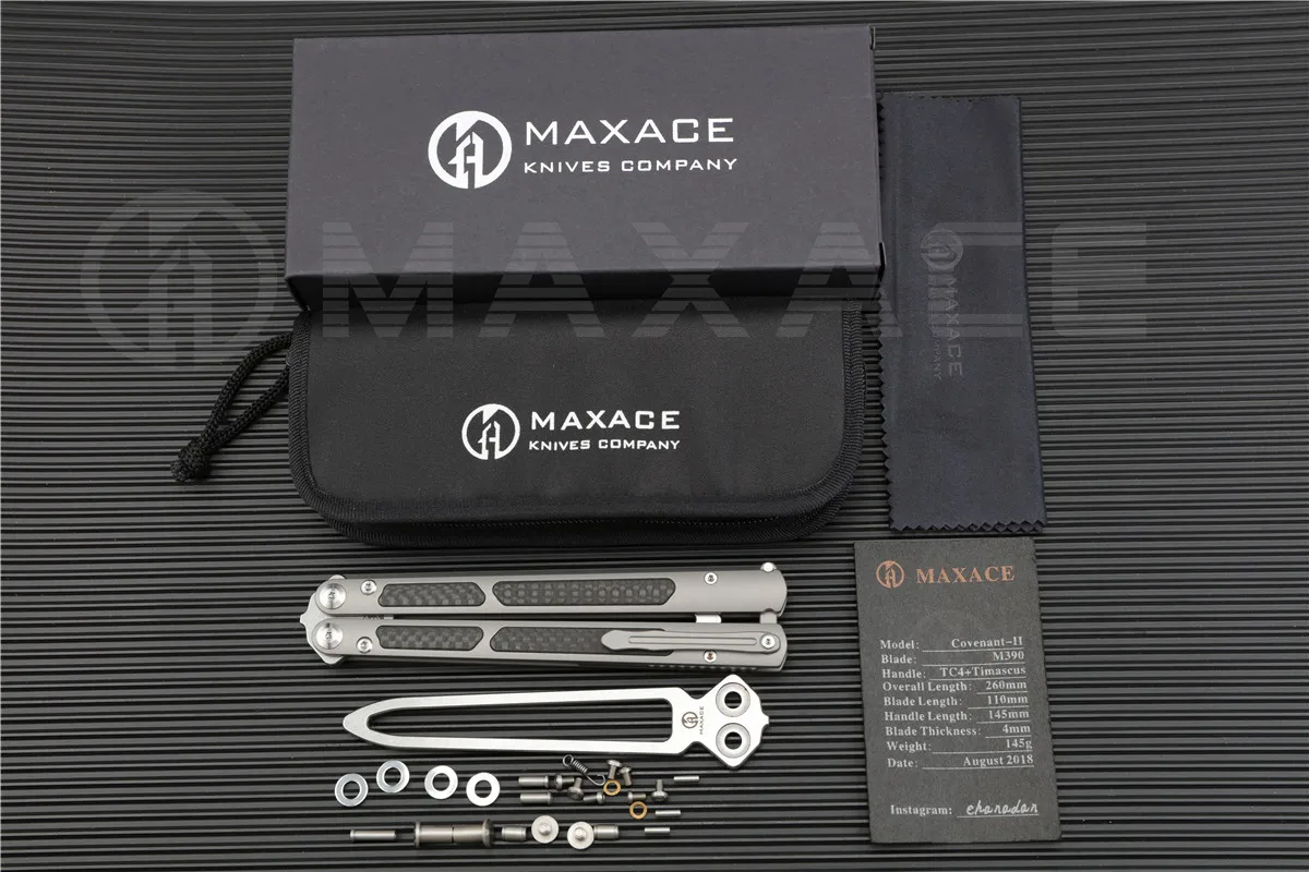 MAXACE ножи Пакт Бабочка нож для тренера KVT Керамический шарикоподшипник M390 TC4+ CF титановый jilt нож не острый