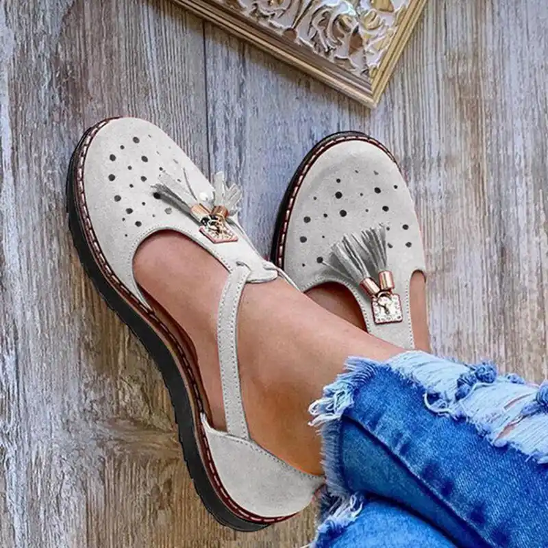 Escarpins talon plat bout rond femmes gland Outlet